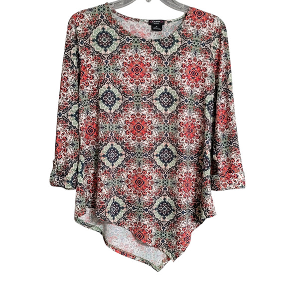 Y2K Cocomo Floral Print Asymmetrical Hem Quarter Sleeves Top Size Large Petite - Picture 8 of 8